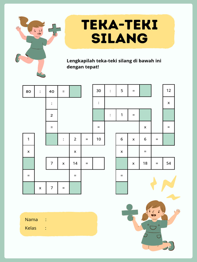 TekaTeki Silang Lembar Kerja Matematika Hijau Ilustratif PDF