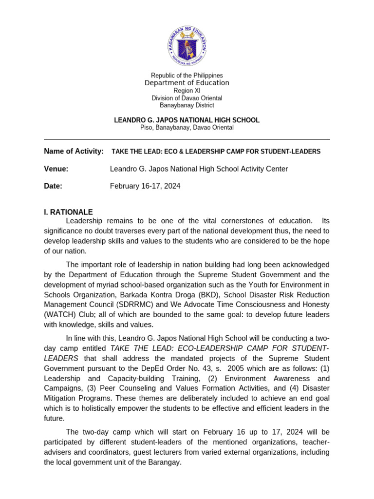 ACTIVITY DESIGN Take The Lead | PDF