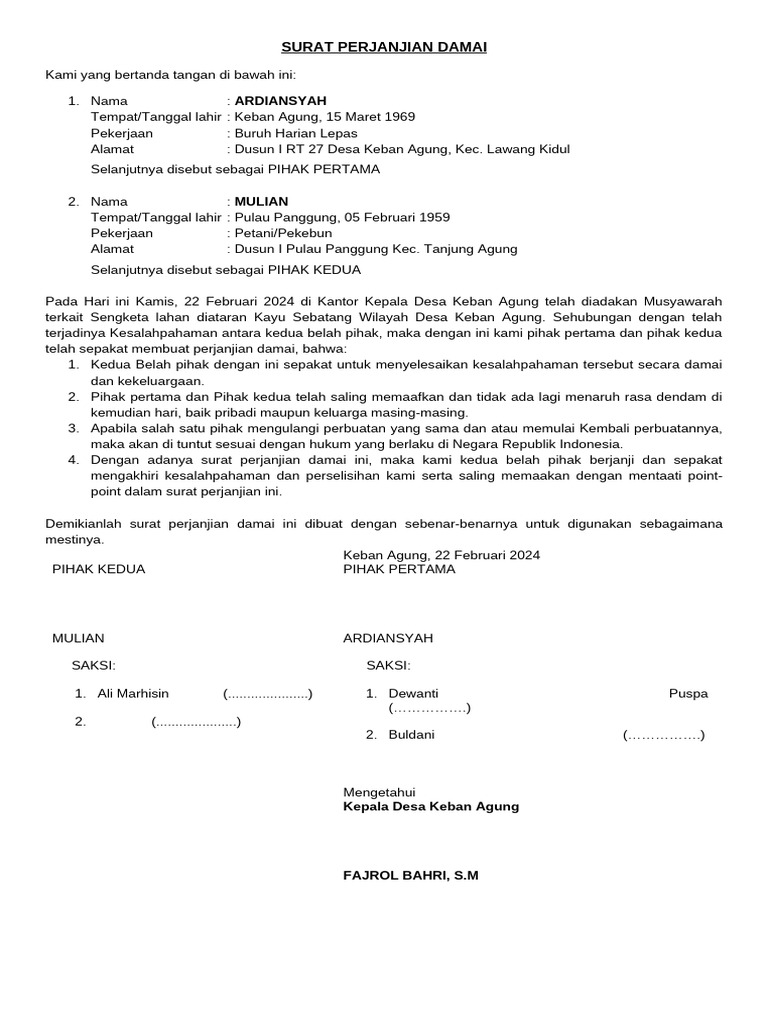 SURAT PErjanjian mediasi | PDF