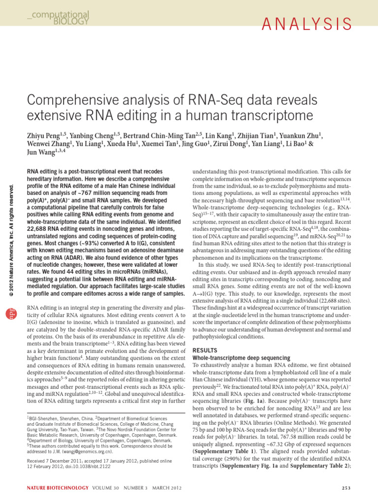 Comprehensive Analysis of RNA-Seq Data Reveals Extensive RNA Editing in ...