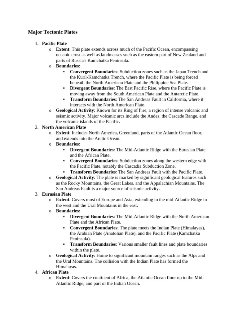 Major Tectonic Plates | PDF | Plate Tectonics | Science & Mathematics