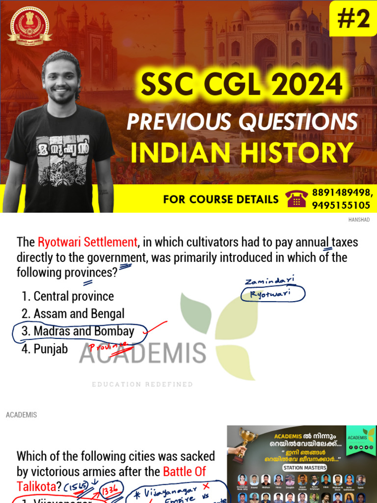 SSC CGL 2023 - Indian History Questions | PDF