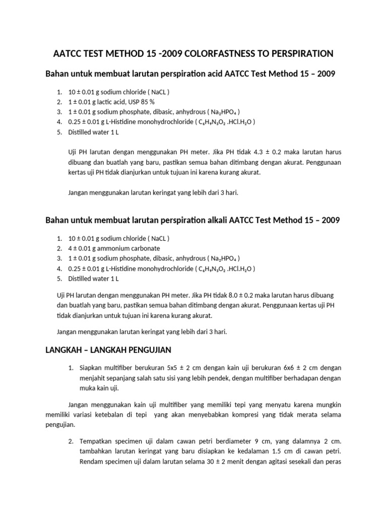 Aatcc Test Method 15 - 2009 | PDF