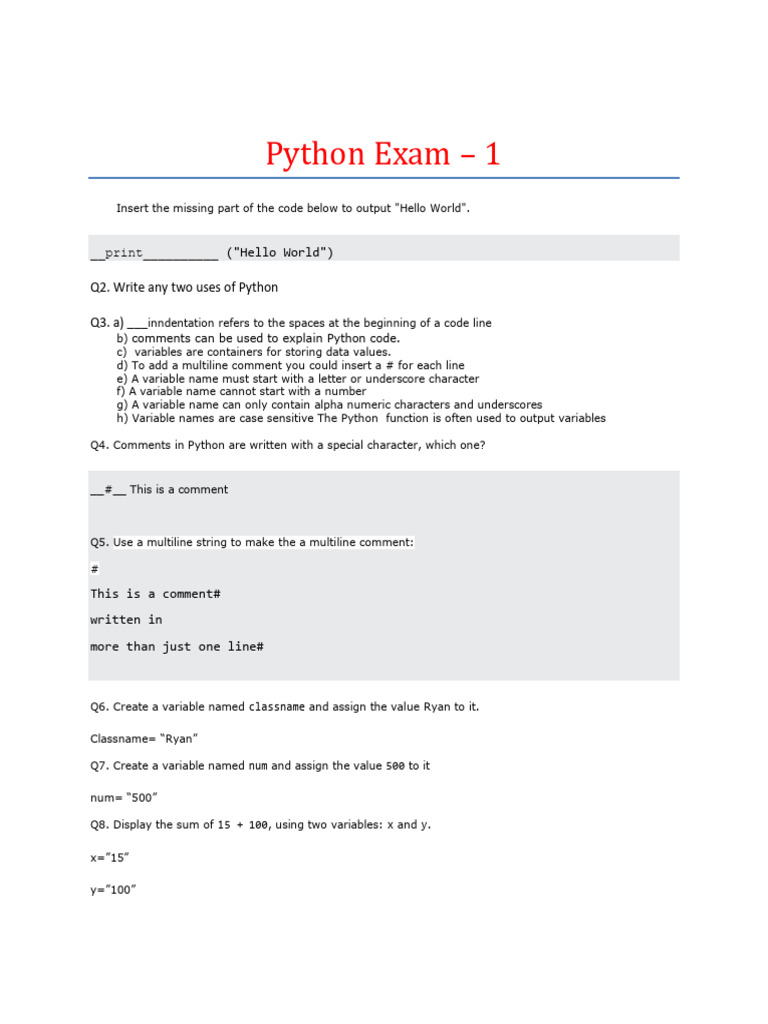 Python Exam | PDF