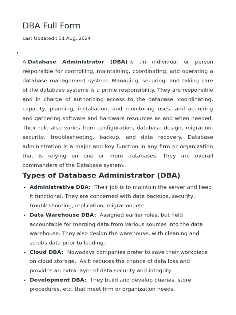 Understanding Database Administrator Roles | PDF | Databases | Career ...