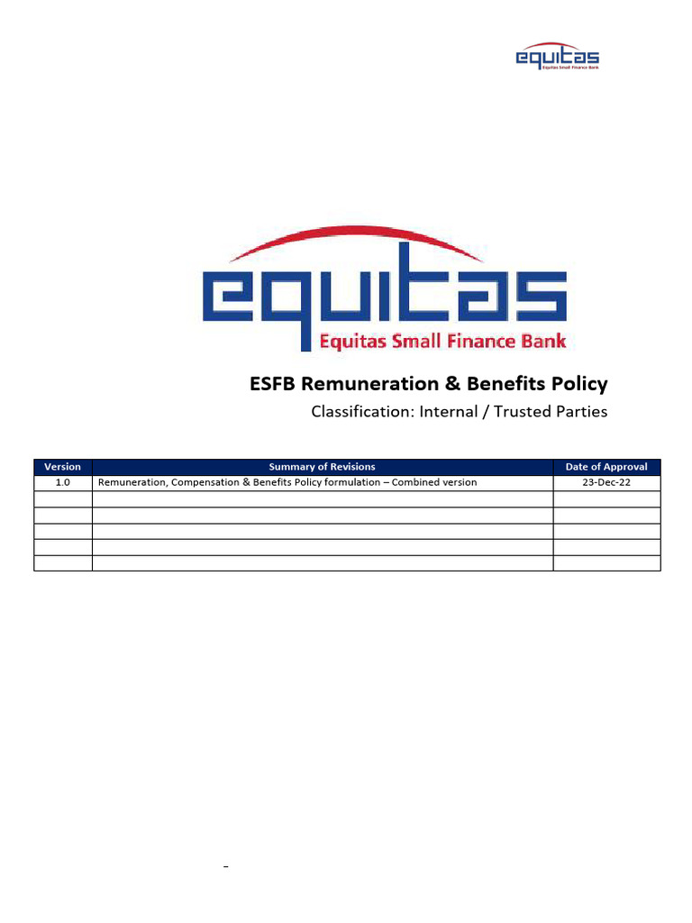 ESFB Remuneration Benefits Policy | PDF