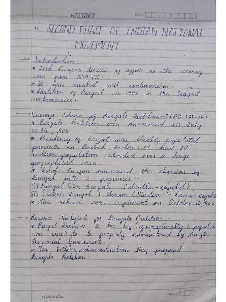 Second Phase of Indian National Movement - Running Notes | PDF