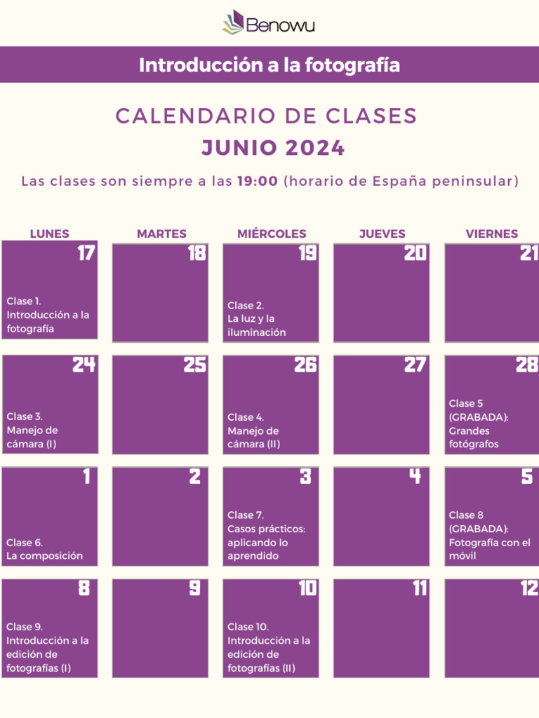 Curso de fotograf a calendario junio 2024 pdf