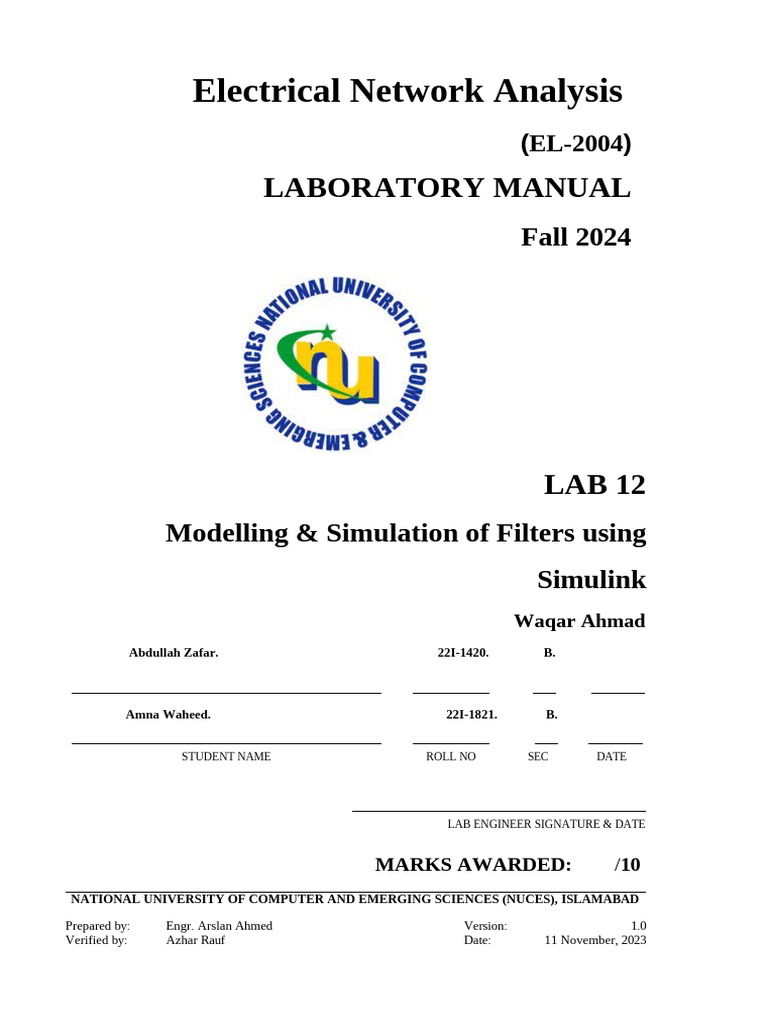 ENA FA23 Lab 12 - Design of Filters | PDF | Electronic Filter | Science ...
