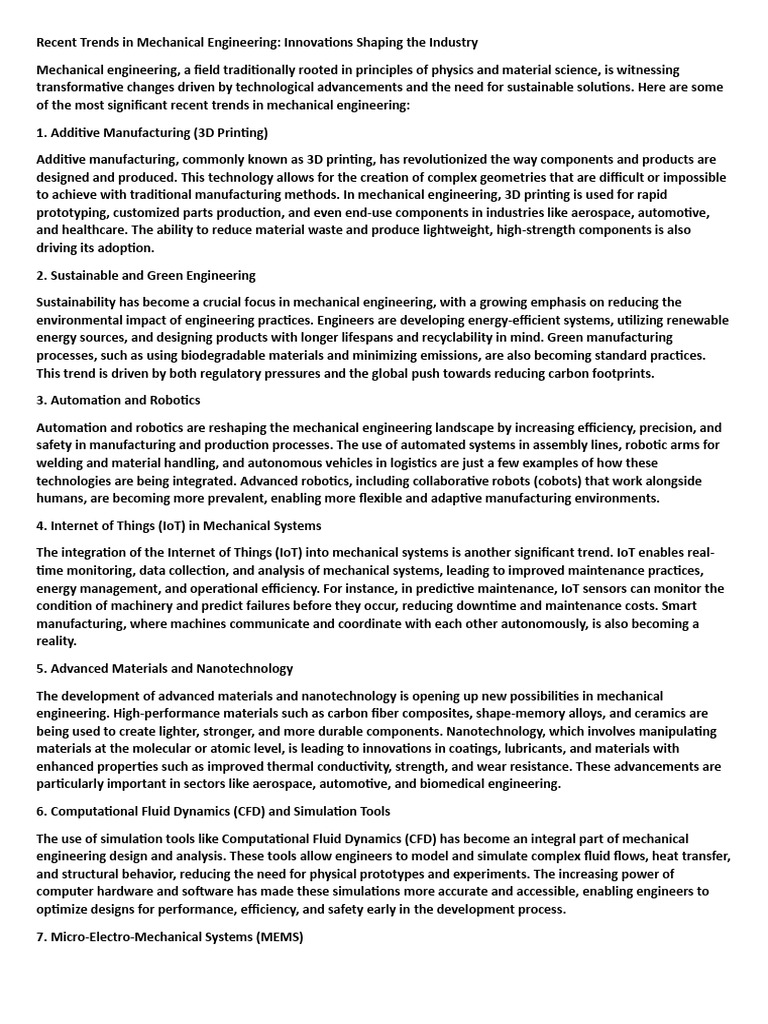 Recent Trends in Mechanical Engineering | PDF