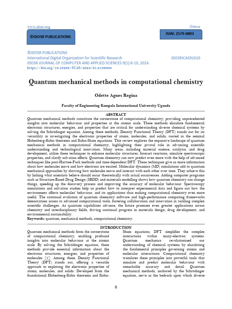 Quantum Mechanical Methods in Chemistry | PDF | Computational Chemistry ...