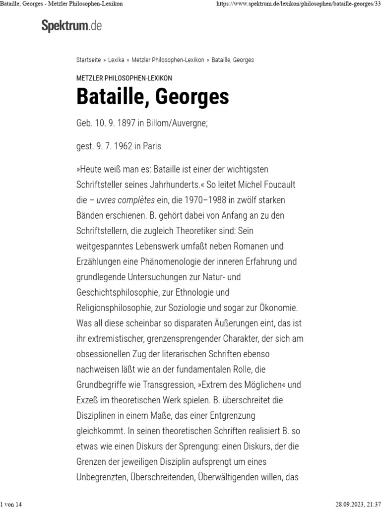 Bataille, Georges - Metzler Philosophen-Lexikon | PDF