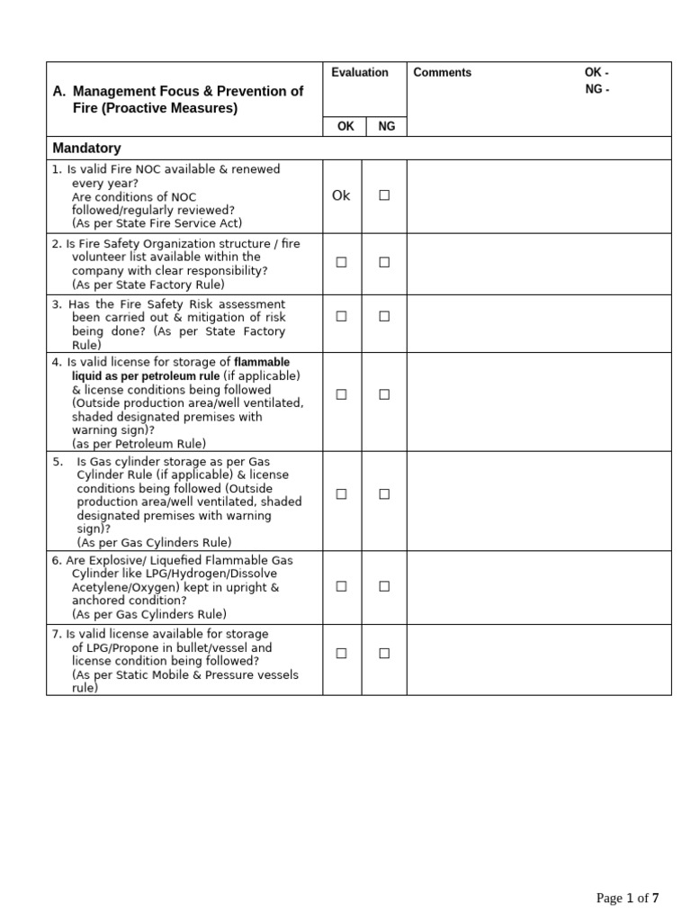 MSIL-T2 Supplier Fire Risk Assessment Check Sheet (1) | PDF