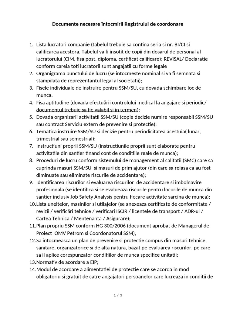 Documente Necesare Intocmirii Registrului de Coordonare | PDF
