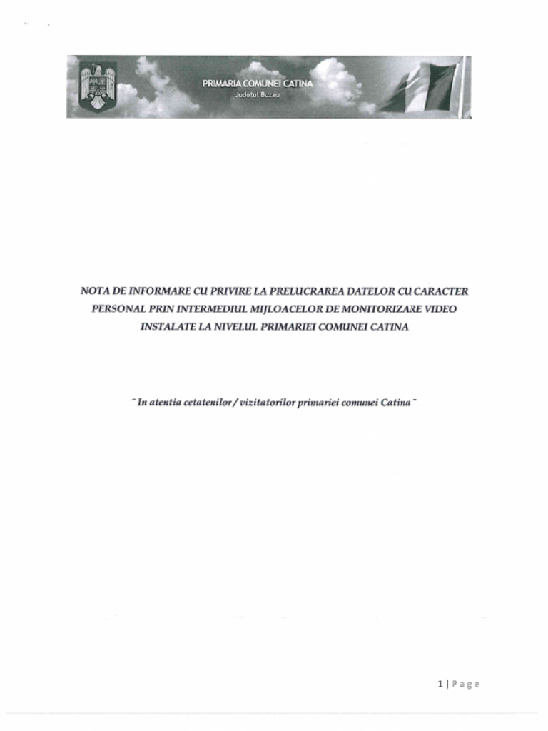 Nota de Informare Monitorizare Video | PDF