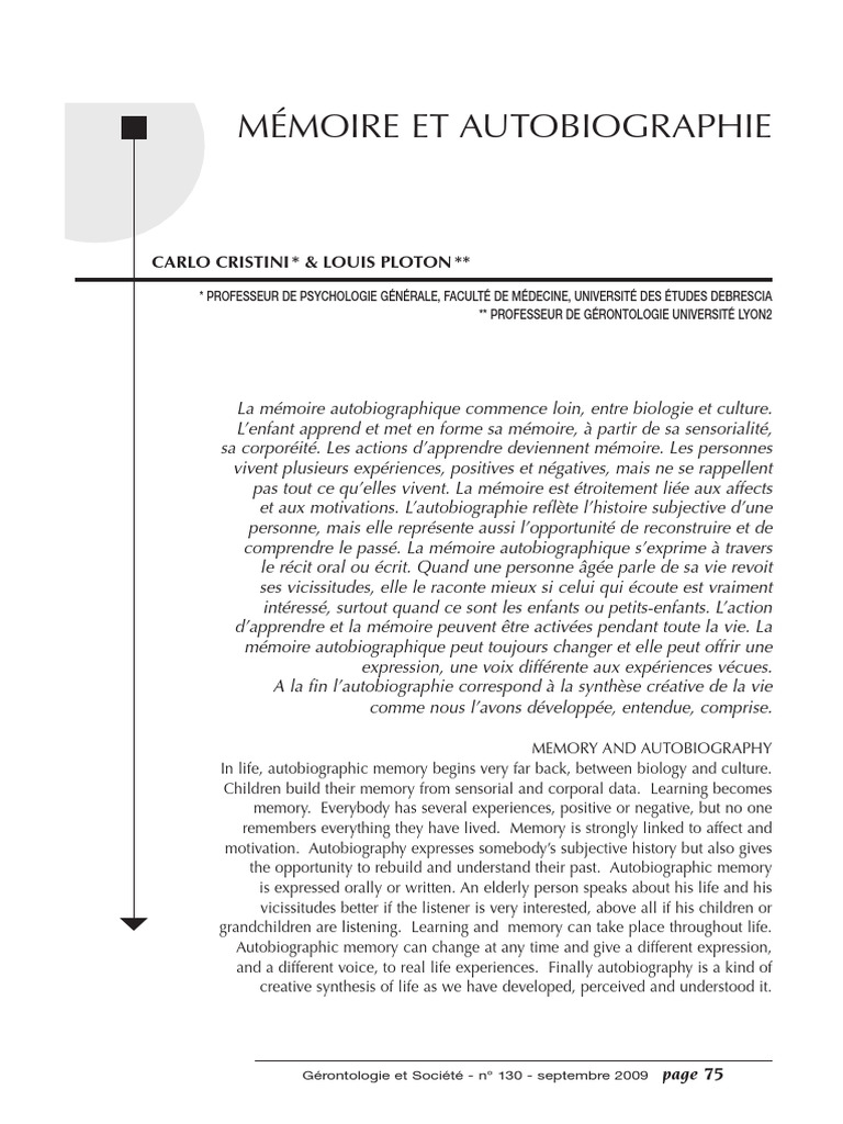 Memoire Et Autobiographie | PDF