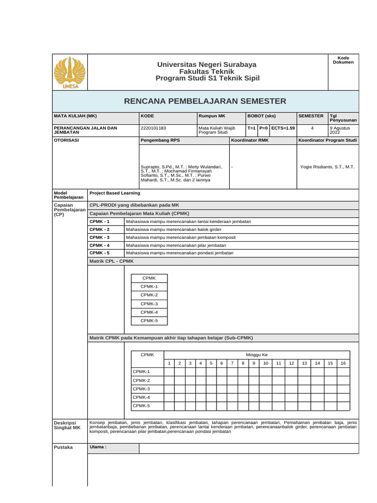 Rps Perancangan Jalan Dan Jembatan Pdf