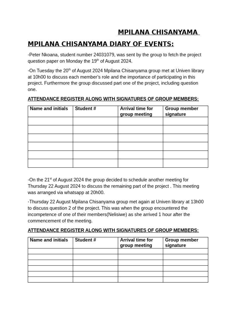 Diary of Events | PDF