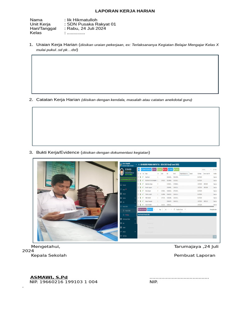 Laporan Kerja Harian Pdf