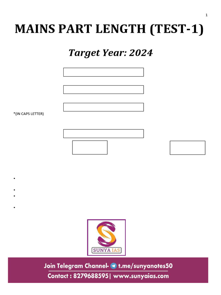Sunya Ias Mains 2024 Test Series - King - R - Queen - P | PDF