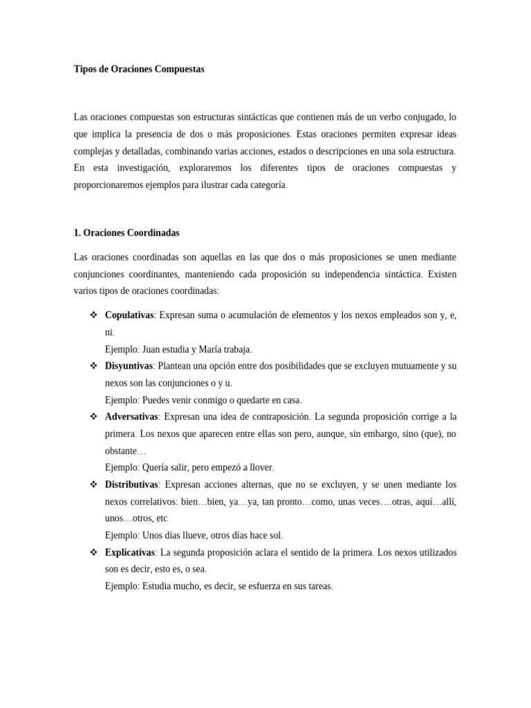 Tipos de Oraciones Compuestas | PDF | Oración (Lingüística) | Sintaxis