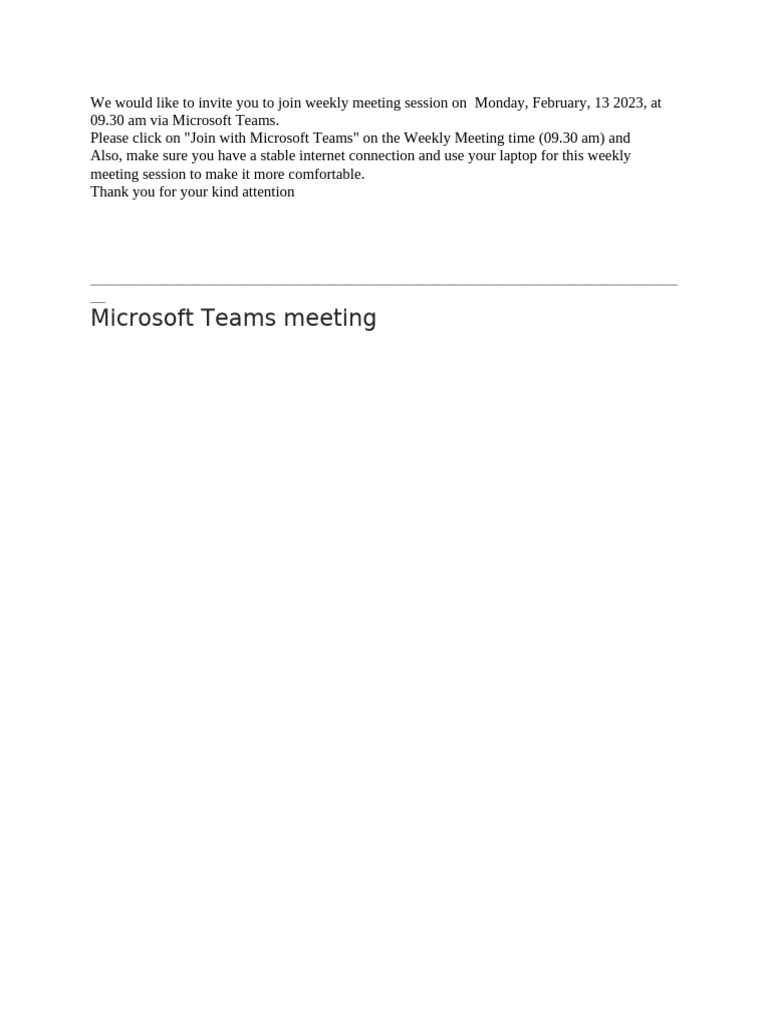 Undangan weekly meeting by email pdf