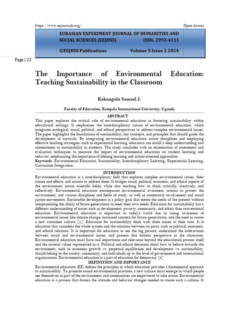 Importance of Environmental Education | PDF | Sustainability ...
