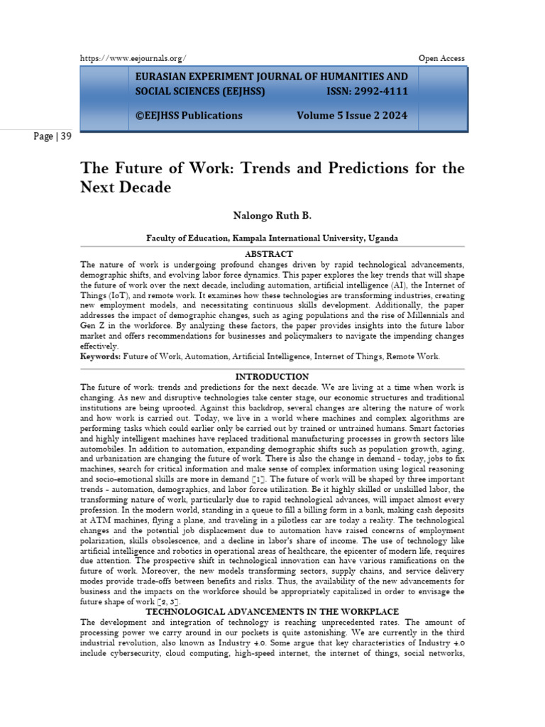 9 The Future of Work: Trends and Predictions For The Next Decade | PDF ...
