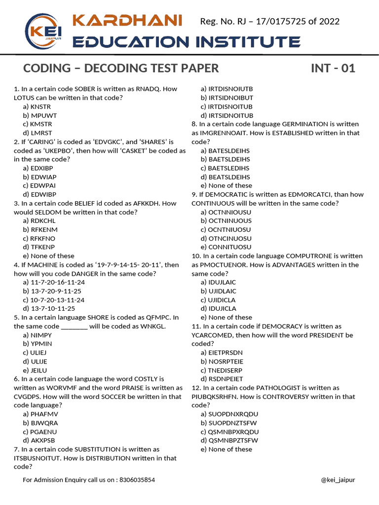coding decoding test | PDF