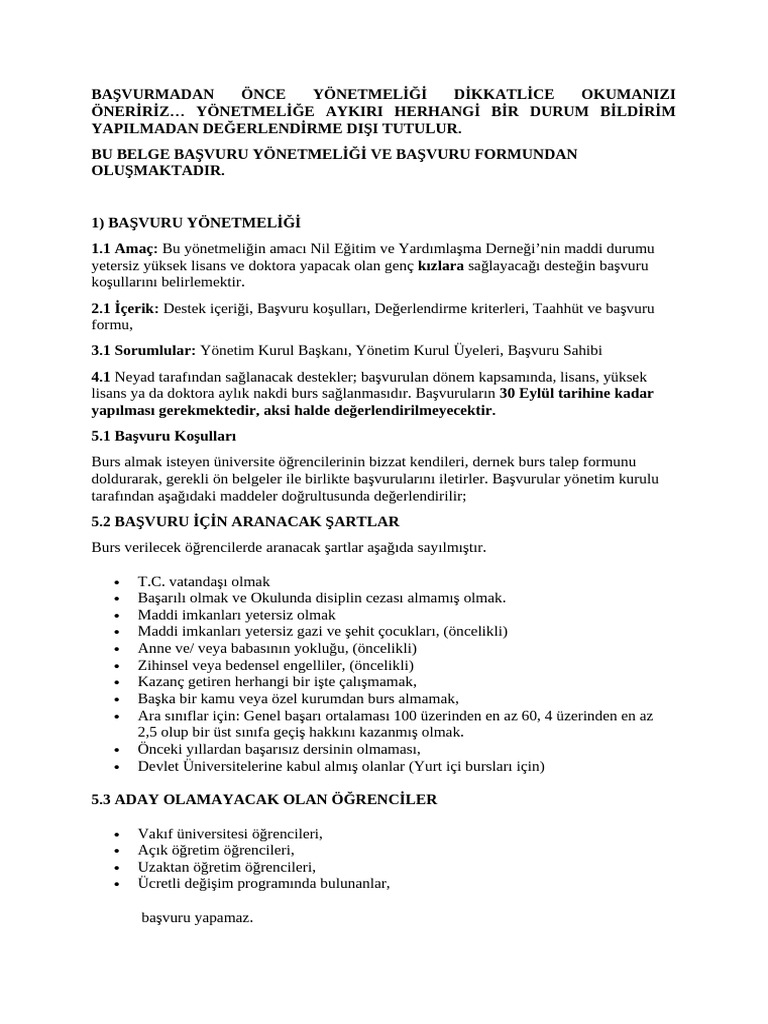 Burs basvuru formu pdf