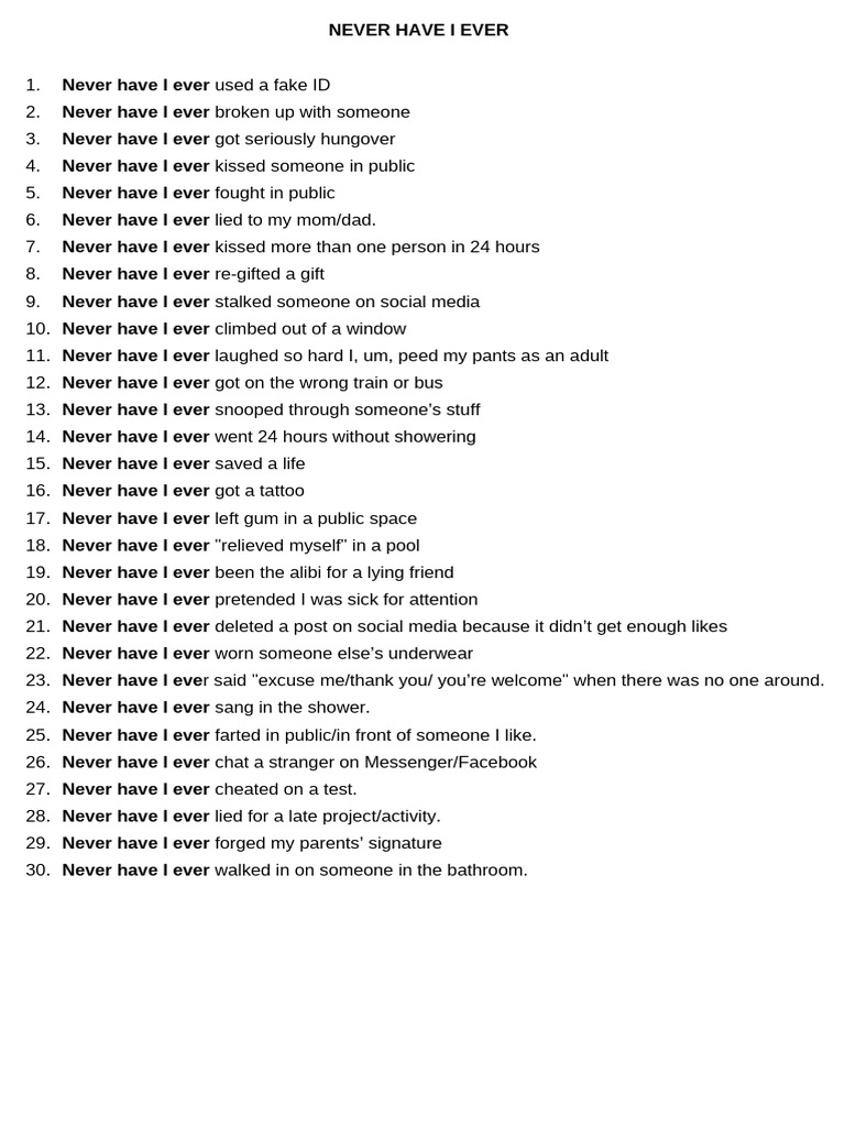 Never Have I Ever Questions | PDF