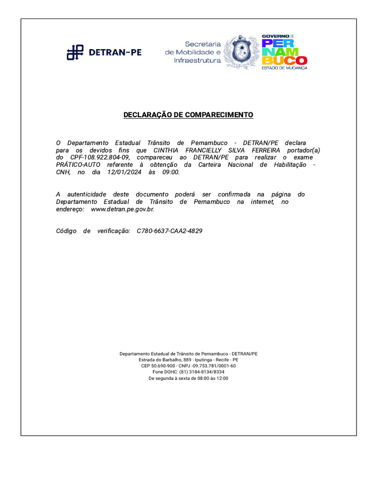 Declaracao Comparecimento | PDF
