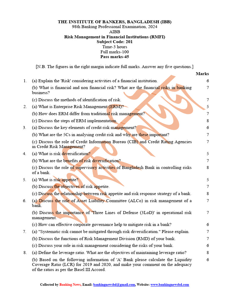 98th AIBB Risk Management Exam Questions | PDF | Leverage (Finance ...