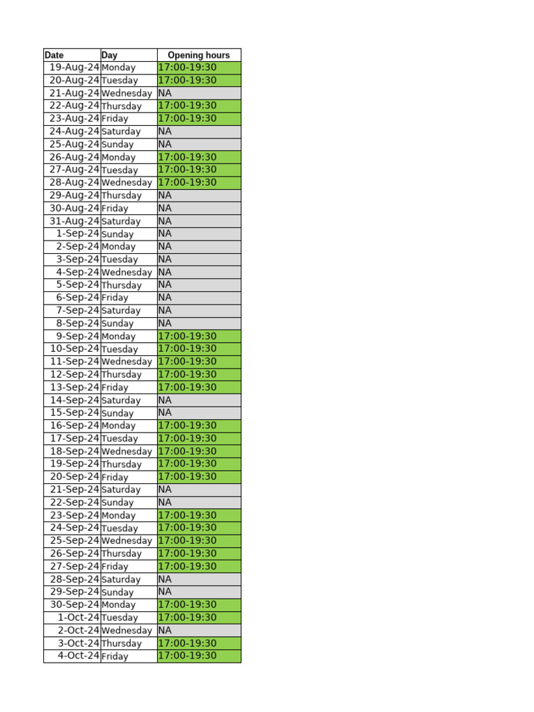 Opening Days and Hours | PDF