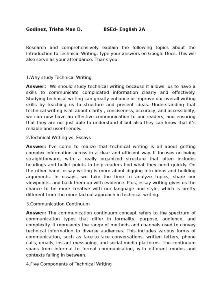 Technical Writing Answer | PDF | Communication | Essays