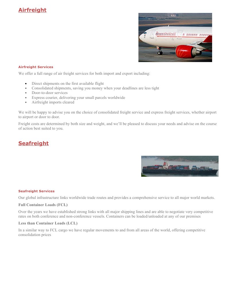 Comprehensive Air and Sea Freight Services | PDF