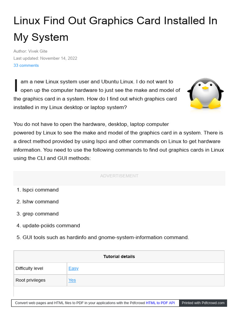 WWW Cyberciti Biz Faq Linux Tell Which Graphics Vga Card Ins | PDF