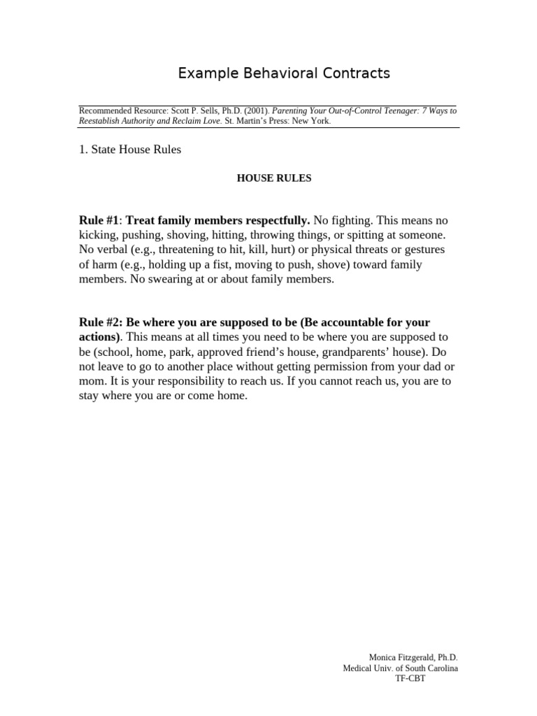 Behavior Contract Template 26 | PDF