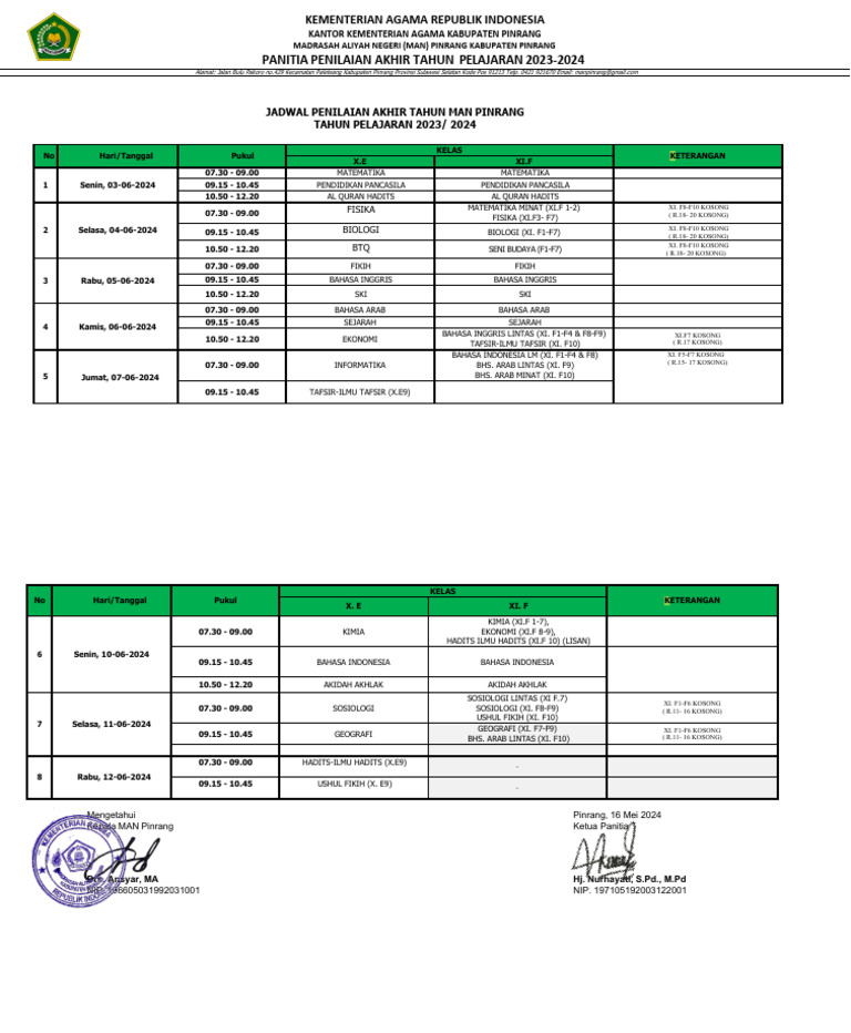 ROSTER UJIAN SEMESTER GENAP REVISI FINALLL | PDF