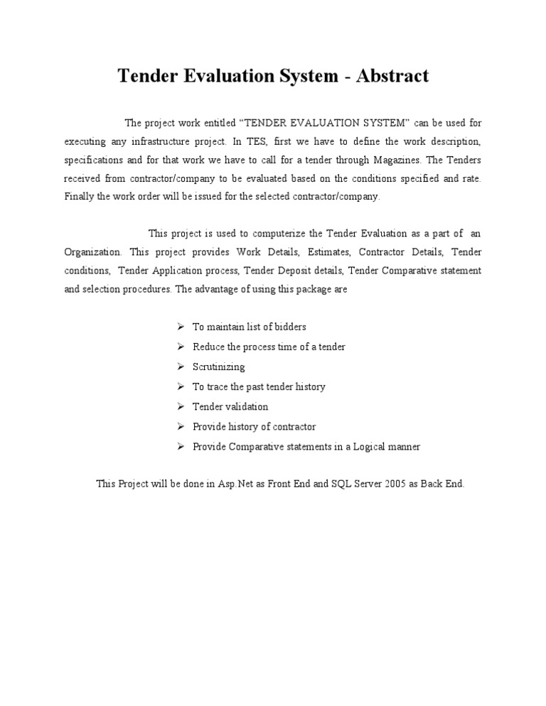 Tender Evaluation System Overview | PDF | Business | Computers