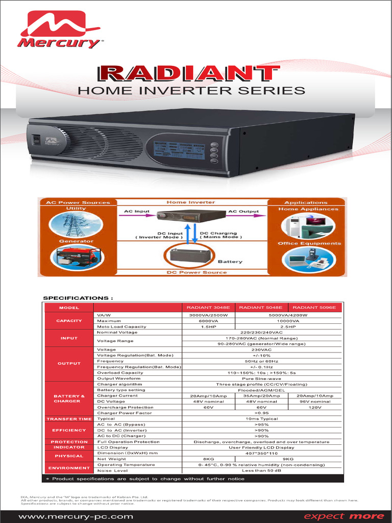 RADIANT INVERTER 5kva - Specification-Mercury | PDF
