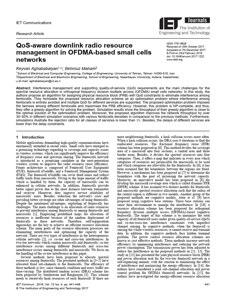 IET Communications - 2018 - Aghababaiyan - QoS Aware Downlink Radio ...