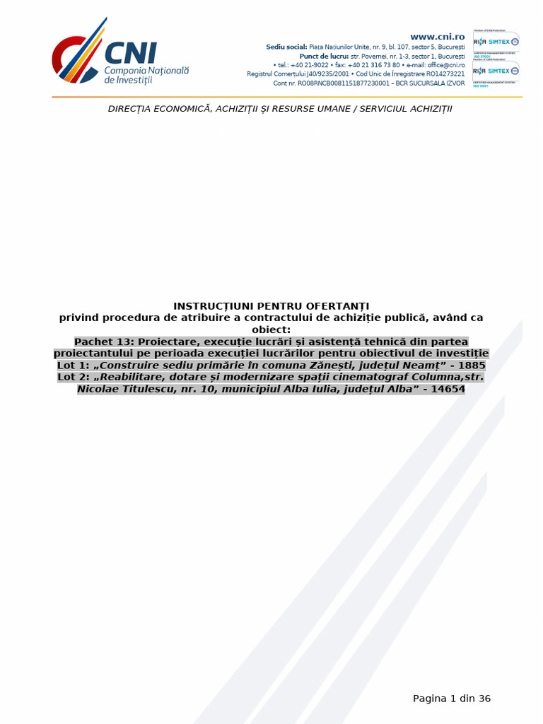 Instructiuni Pentru Ofertanti | PDF
