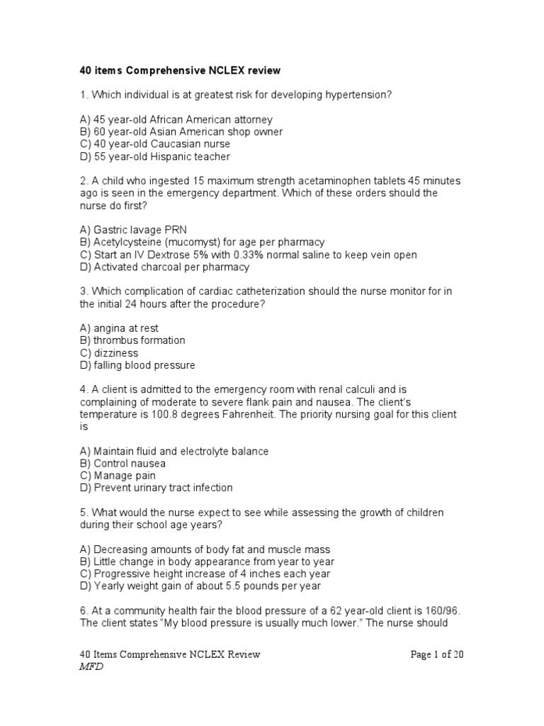 Comprehensive NCLEX Review Questions | PDF