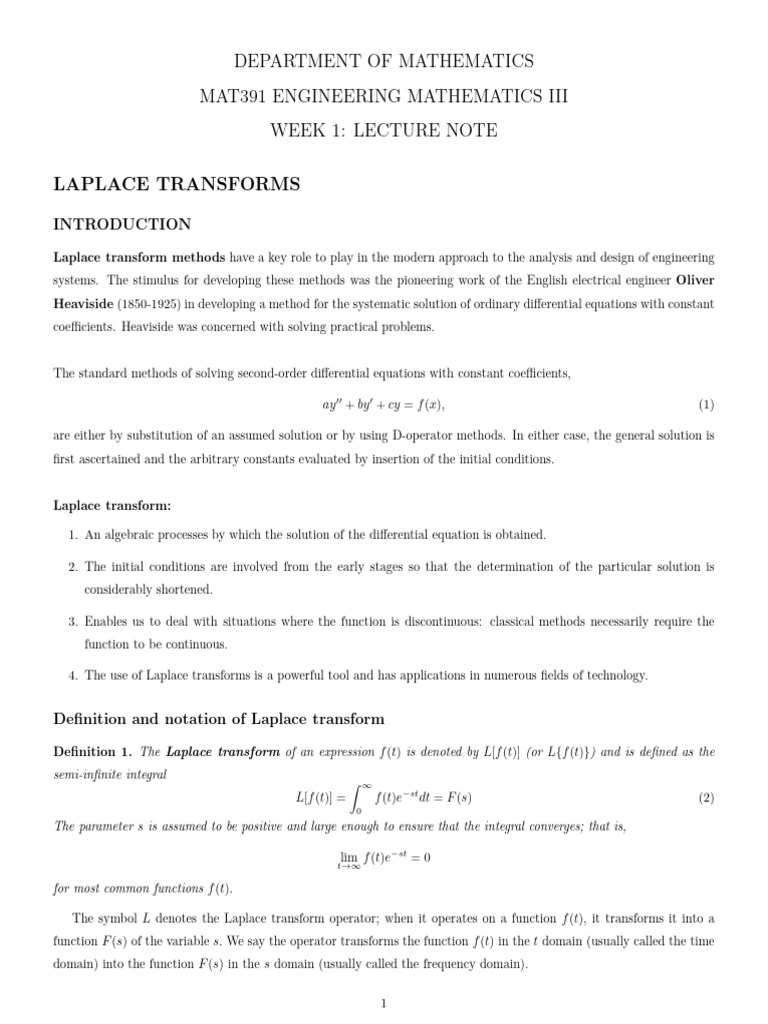 MAT391 Week 1 Lecture Note | PDF