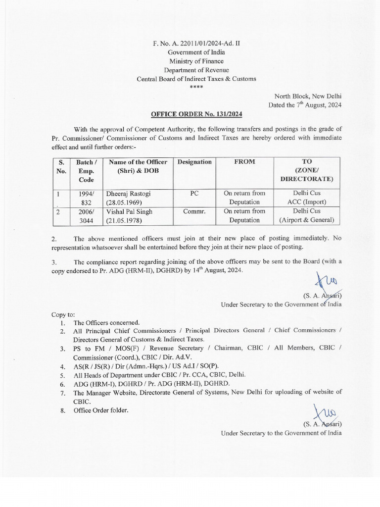 Office Order 131 of 2024 | PDF