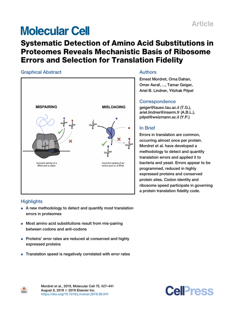 Detecting Translation Errors in Proteomes | PDF | Translation (Biology ...