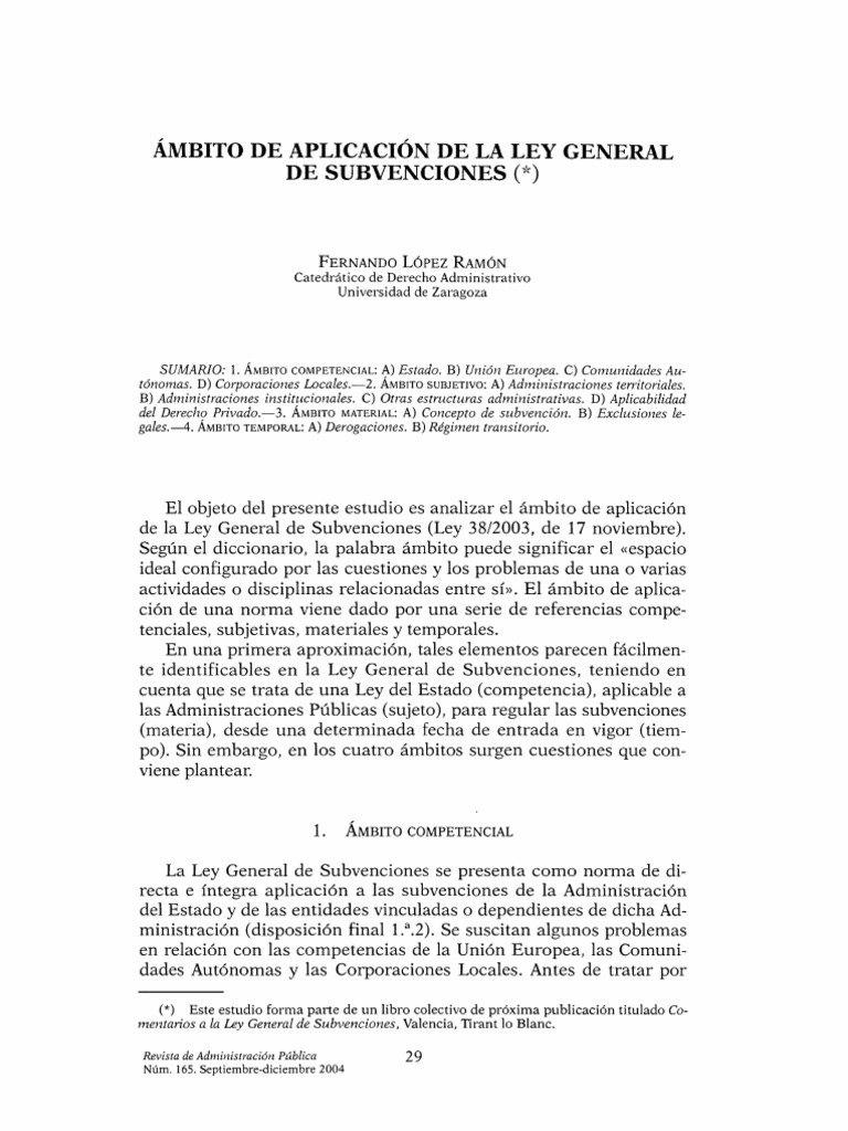 Ambito de Aplicacion de La Ley General de Subvenciones | PDF
