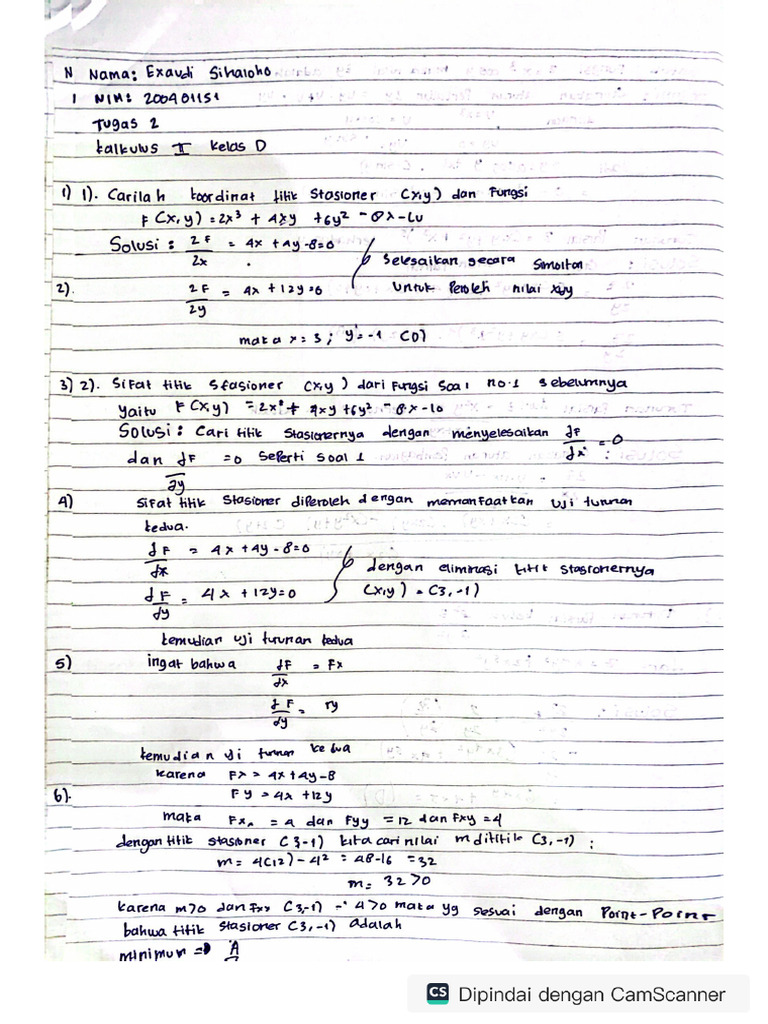 Tugas 2 Kalkulus II Kelas D 20 - 151 Exaud | PDF