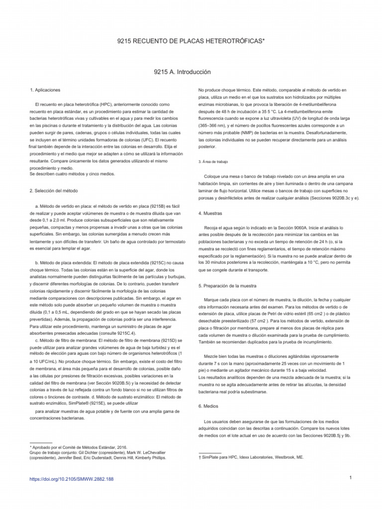 9215 Recuento de Placas Heterotróficas | PDF
